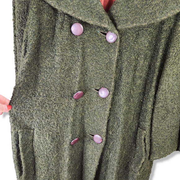 Knubby Overcoat Adult Green Wool Double Breasted Lined Dark Academia Vintage - Picture 7 of 9